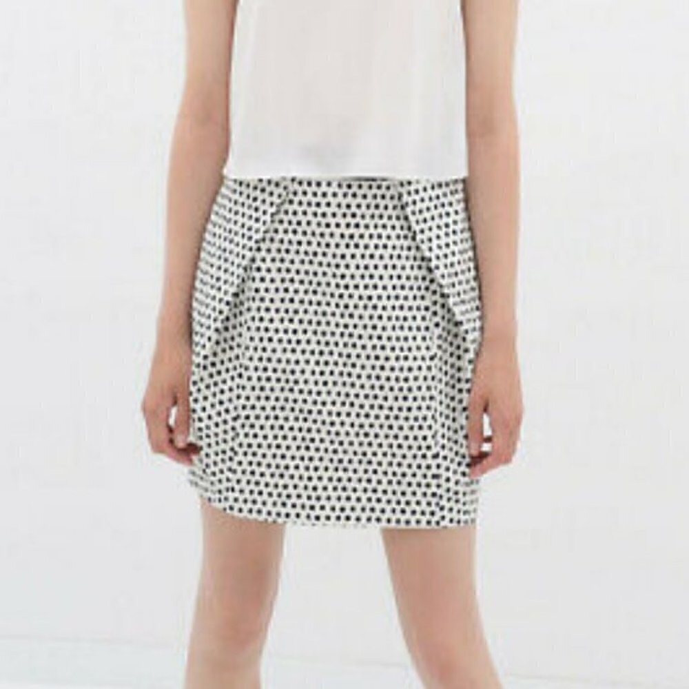 ZARA Nautical Polka Dot Pleated Mini Skirt Pockets Navy White XS Cotton - Picture 2 of 8
